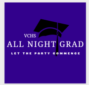 Event announcement with photo of a graduation cap and VCHS All Night Grad Let the party commence written next to it.